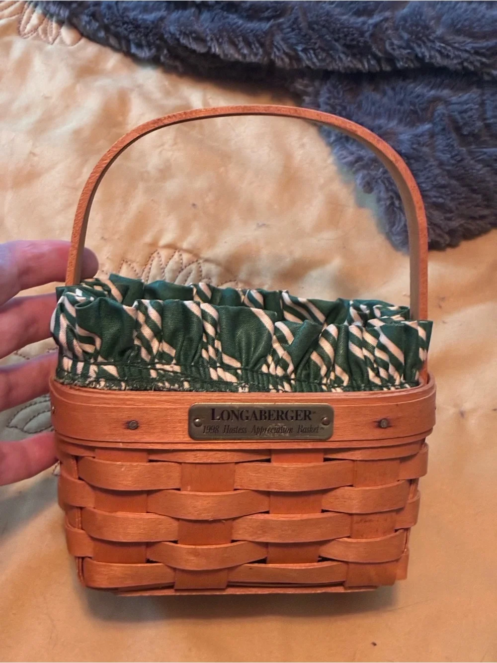 Longaberger Vintage Green & Natural Woven Basket Hostess Basket